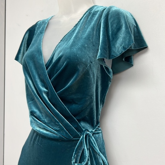 NWT After Six Velvet Flutter Sleeve Wrap Maxi Dress with Side Hip Pockets - Picture 5 of 14